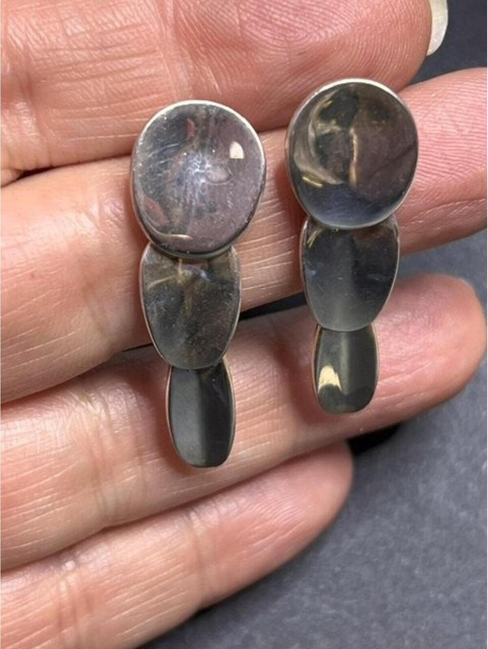 B5151 RLM Studio Drop Earrings Sterling Silver ~1.5" Modernist Articulated
